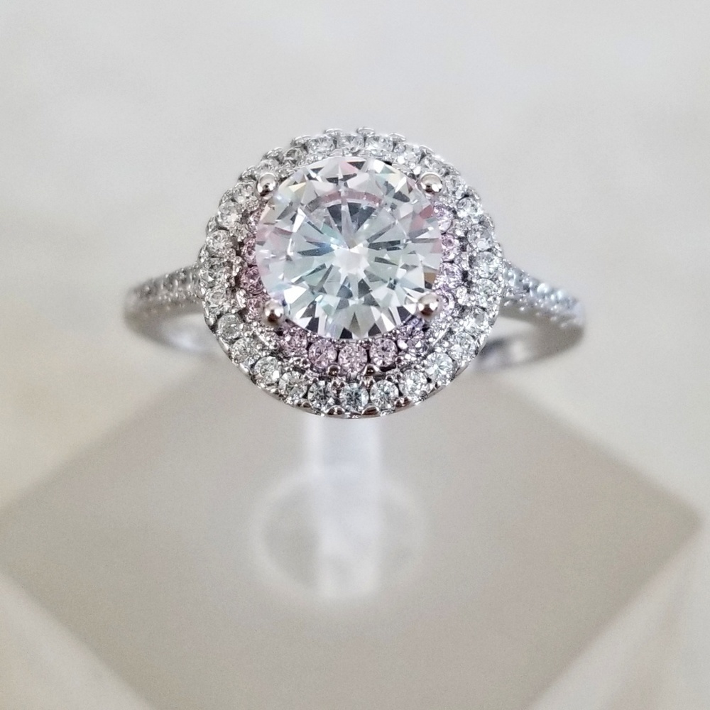 Sterling Pink Halo 1ct Solitaire - Picture 1 of 8